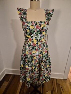 Eliza J Citrus Floral Tiered Midi Dress - Yellow, Green & Pink